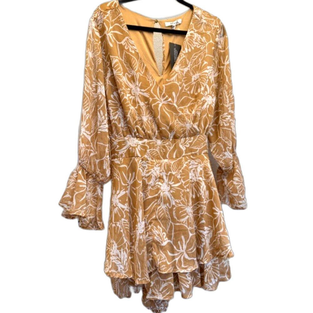 NWT Hint of Blush Floral Romper Dress Size 2X Boho Flowy Ruffle Sleeve